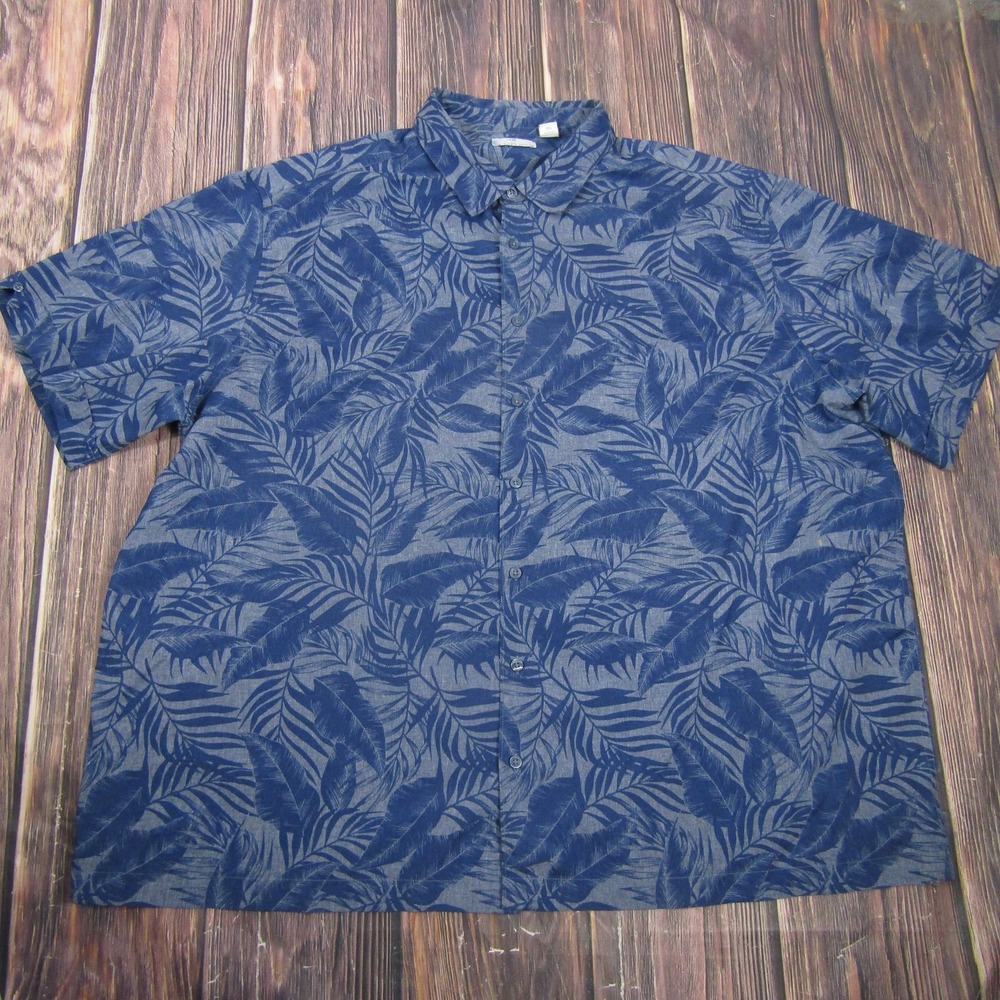 Café Luna Shirt Mens 3XL Blue Tropical Leaf Print Short Sleeve Button Up